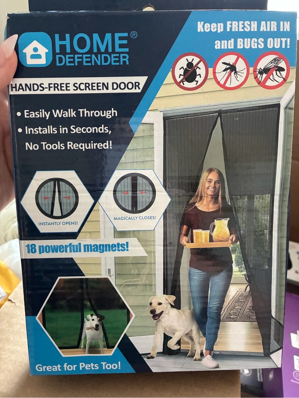 Black Hands-Free Magnetic Screen Door